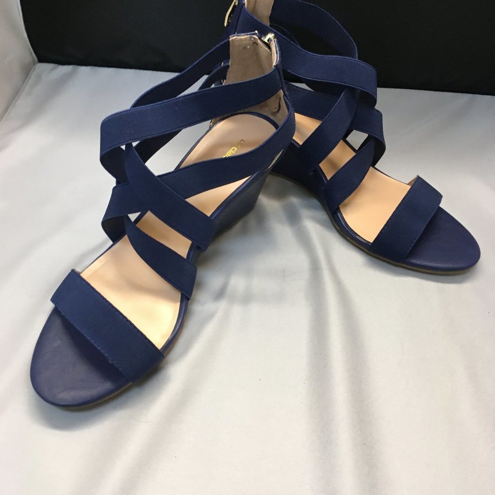 Liz Claiborne 3" Wedge Navy Blue Heel Sandal Siz 9